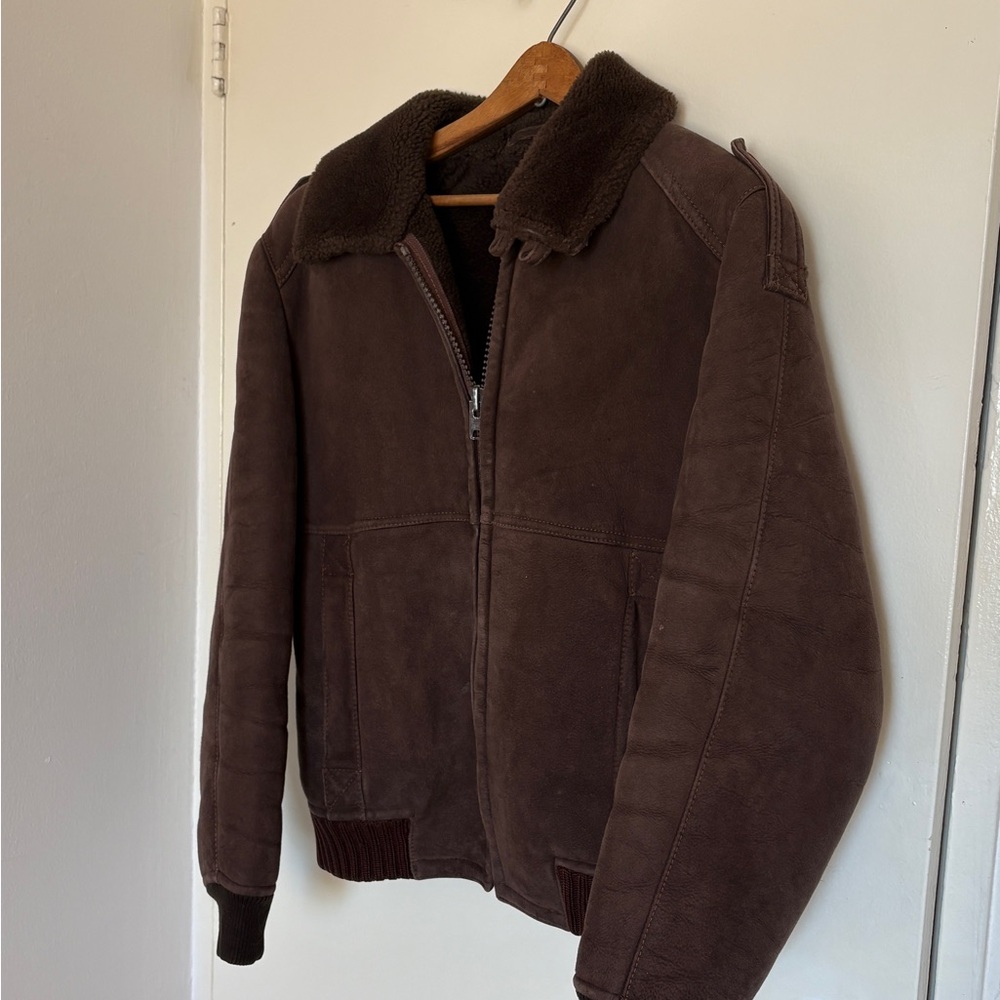 Sawyer Of Napa Men’s Brown Suede Sheepskin Shearling Bomber Jacket Vintage USA